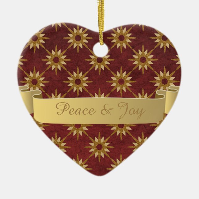 Burgundy with Gold Stars Pattern Ceramic Tree Decoration (Front)