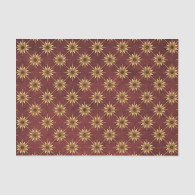 Burgundy with Gold Stars Pattern Tissue Paper (Front)