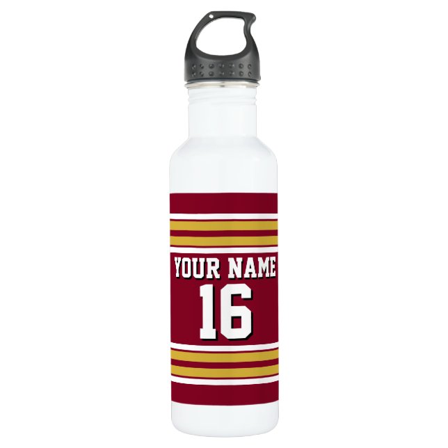 Burgundy with Gold White Stripes Team Jersey 710 Ml Water Bottle (Front)