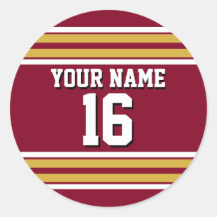 Burgundy with Gold White Stripes Team Jersey Classic Round Sticker