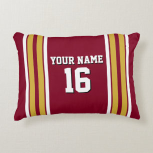 Burgundy with Gold White Stripes Team Jersey Decorative Cushion