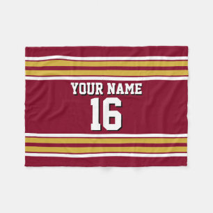 Burgundy with Gold White Stripes Team Jersey Fleece Blanket