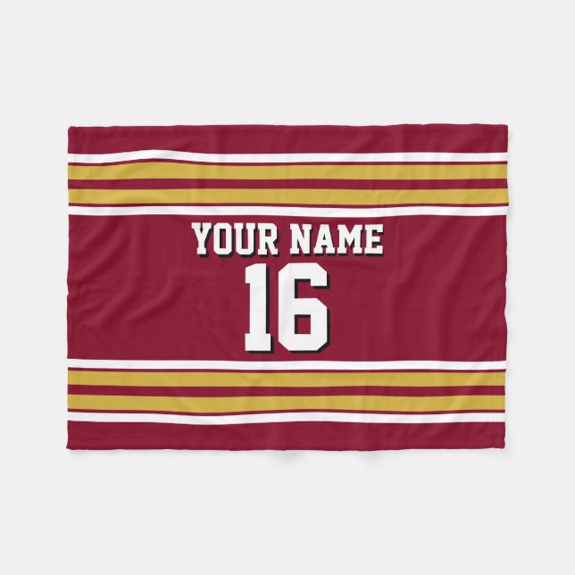 Burgundy with Gold White Stripes Team Jersey Fleece Blanket (Front (Horizontal))