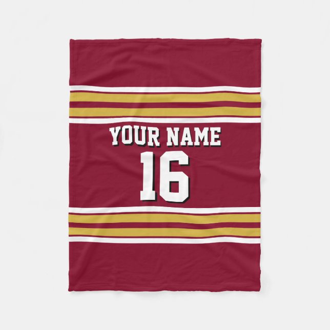 Burgundy with Gold White Stripes Team Jersey Fleece Blanket (Front)
