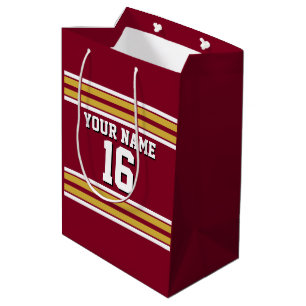 Burgundy with Gold White Stripes Team Jersey Medium Gift Bag
