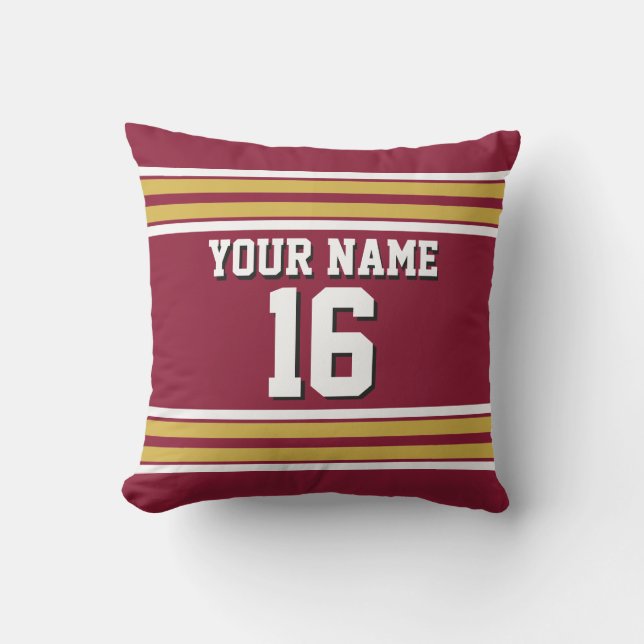 Burgundy with Gold White Stripes Team Jersey Outdoor Cushion (Front)