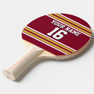 Burgundy with Gold White Stripes Team Jersey Ping Pong Paddle