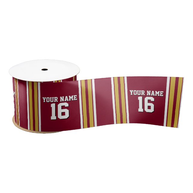 Burgundy with Gold White Stripes Team Jersey Satin Ribbon (Spool)