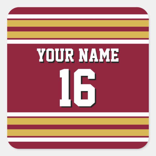 Burgundy with Gold White Stripes Team Jersey Square Sticker (Front)