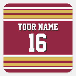 Burgundy with Gold White Stripes Team Jersey Square Sticker
