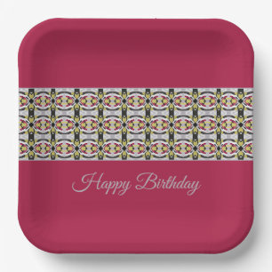 Burgundy With Grey Paper Plate