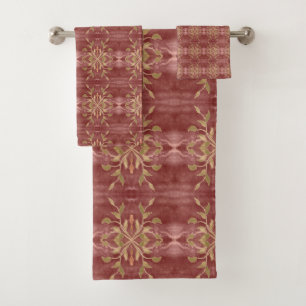 Burgundy With Pattern Bath Towel Set