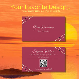 Burgundy with Rose Gold Lines and QR Code Elegant Business Card
