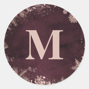 Burgundy with Rose Gold Winter Wedding monogram Classic Round Sticker