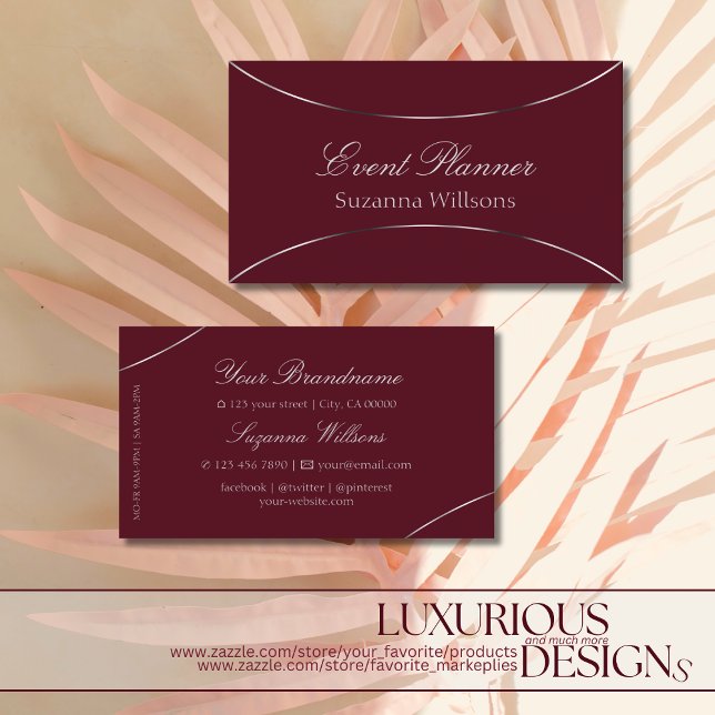 Burgundy with Shimmery Silver Decor Simple Stylish Business Card (Creator Uploaded)