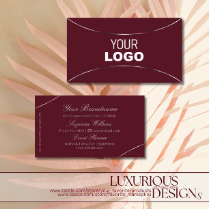 Burgundy with Silver Decor and Logo Stylish Simple Business Card