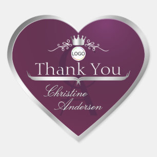 Burgundy with Silver Frame Logo Monogram Thank You Heart Sticker