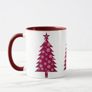 Burgundy with Snowflakes Christmas Tree Mug