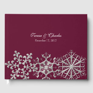 Burgundy with Snowflakes Wedding Guest Book