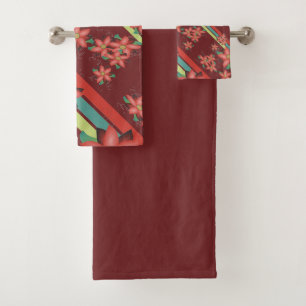 Burgundy With Turquoise Bath Towel Set