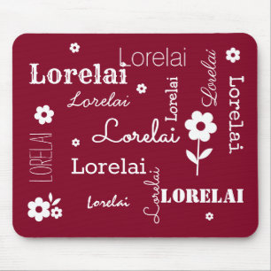 Burgundy with White Flowers, Customised Mouse Pad