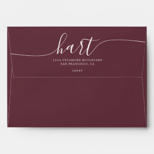 Burgundy with White Script Return Address Envelope