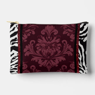 Burgundy with zebra faux sparkles accessory pouch