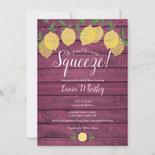 Burgundy Wood Main Squeeze Lemon Bridal Shower Invitation