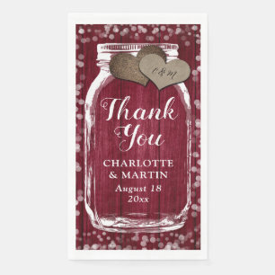 Burgundy Wood Mason Jar Fall Wedding Thank You Napkin