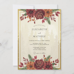 Burgundy Woodland Forest Winter Wedding Invitation