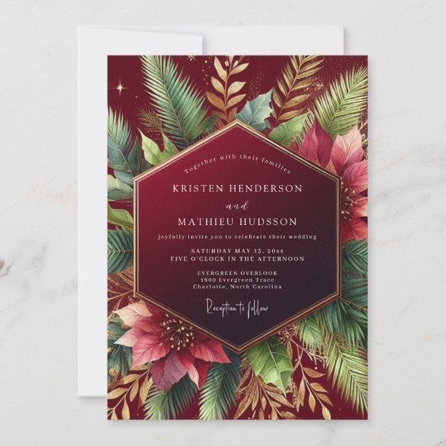 Burgundy Woodland Winter Wedding Invitation (Front)
