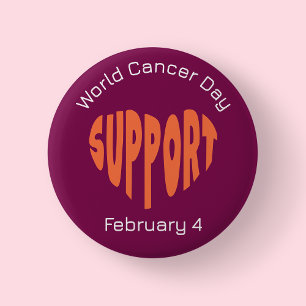 Burgundy World Cancer Day 6 Cm Round Badge
