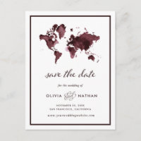Burgundy World Map | Elegant Travel Save the Date