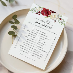 Burgundy Would she rather bridal shower game