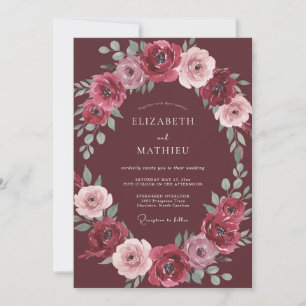 Burgundy Woven Floral Romance Wedding Invitation