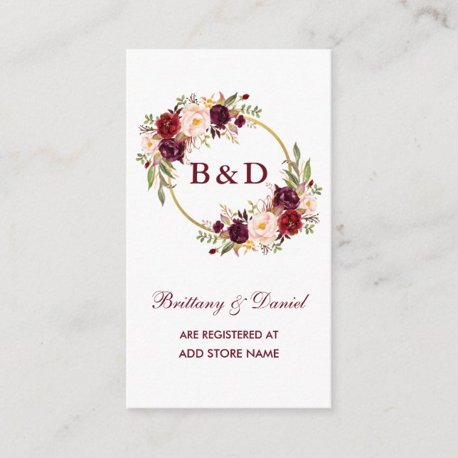 Burgundy Wreath Wedding Registry Insert Card (Front)