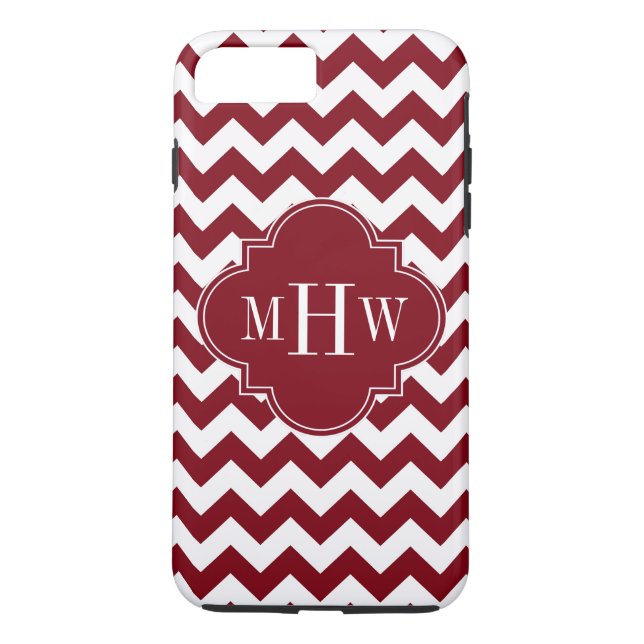 Burgundy Wt Chevron Burgundy Quatrefoil 3 Monogram Case-Mate iPhone Case (Back)