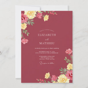 Burgundy Yellow Blossom Wedding Invitation