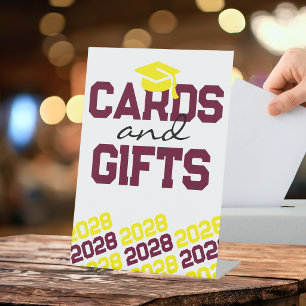 Burgundy & Yellow Cards & Gifts Graduation Table Pedestal Sign