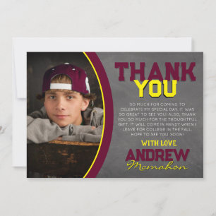 Burgundy & Yellow Chalkboard Grad Thank You Card