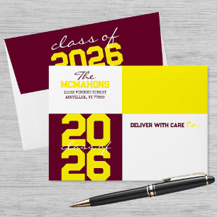 Burgundy & Yellow Colour Block Address Graduation Envelope