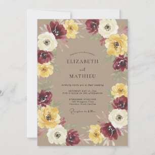 Burgundy Yellow Floral Flourish Wedding Invitation