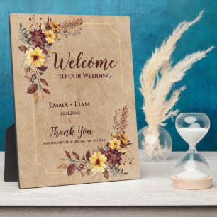 Burgundy Yellow Floral Welcome To Our Wedding Plaque