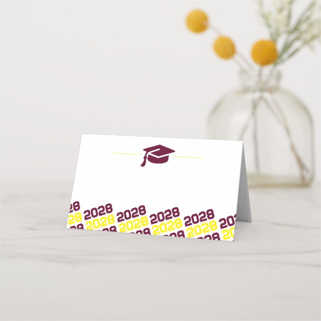 Burgundy & Yellow Graduation Folding Label, Food  Place Card (Back)