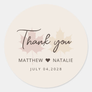 Burgundy Yellow Maple Leaf Autumn Fall Thank You Classic Round Sticker