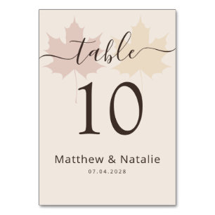 Burgundy Yellow Maple Leaf Wedding Boho Decor Table Number