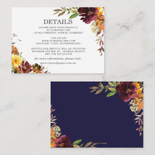 Burgundy Yellow Orange Floral Wedding Details Enclosure Card