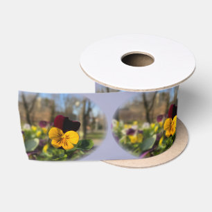 Burgundy yellow pansy satin ribbon