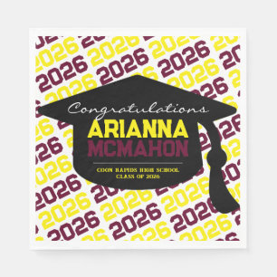 Burgundy Yellow Personalised Graduation Cap Paper Napkin