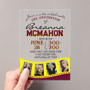 Burgundy & Yellow Photo Graduation Filmstrip Acrylic Invitations